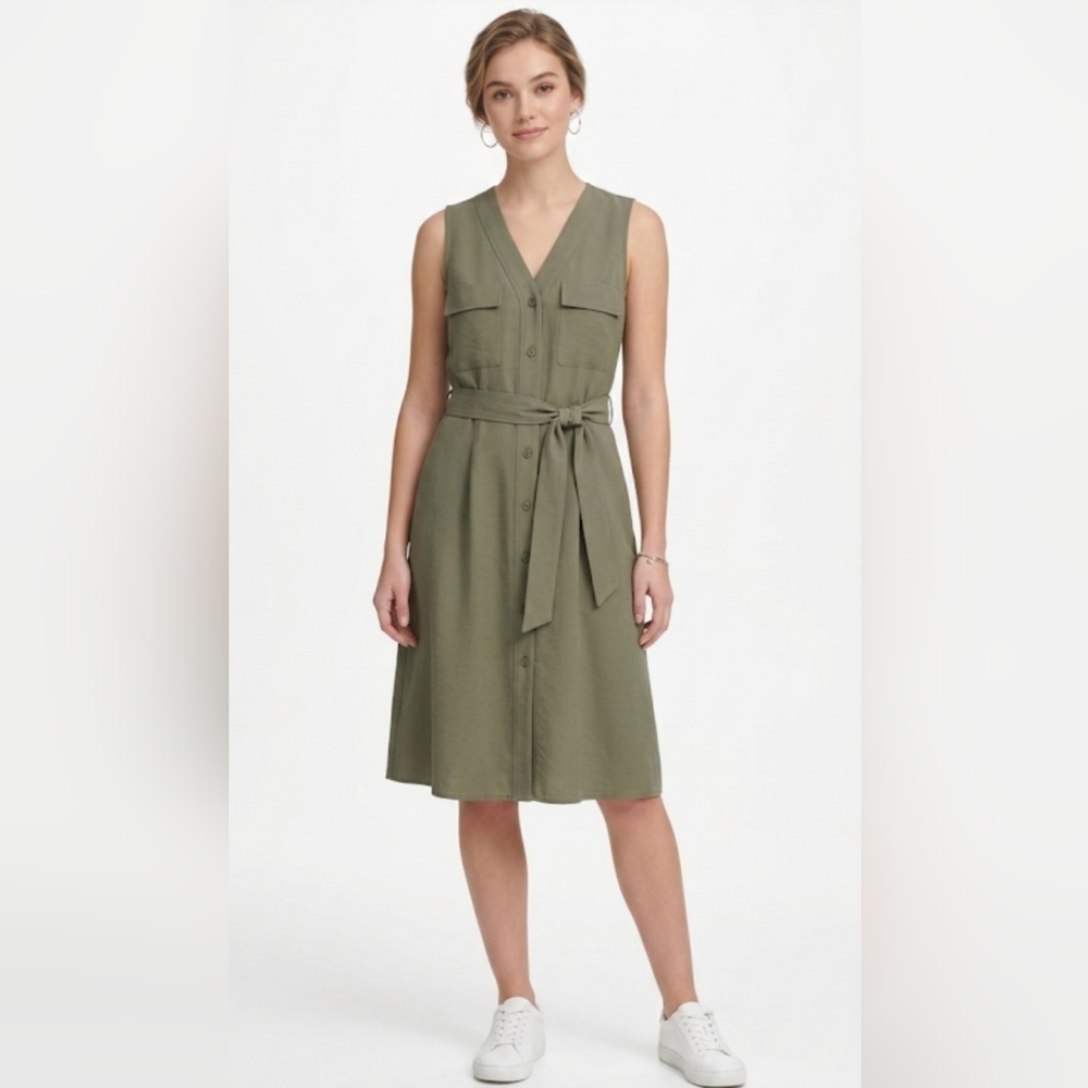 DKNY Olive Sleeveless Midi Dress